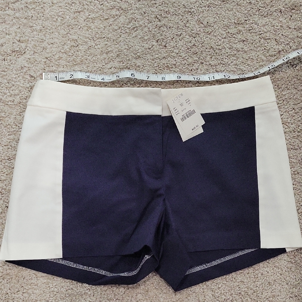 NWT J. Crew Navy And Ivory Color Block Shorts Size 2